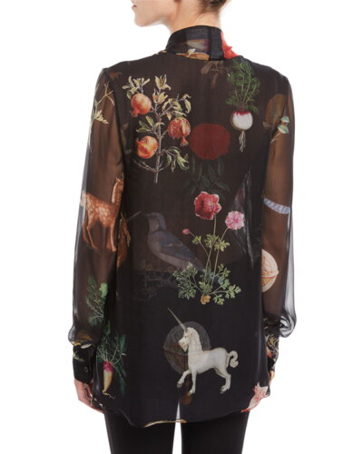 Floral and animal-print chiffon blouse