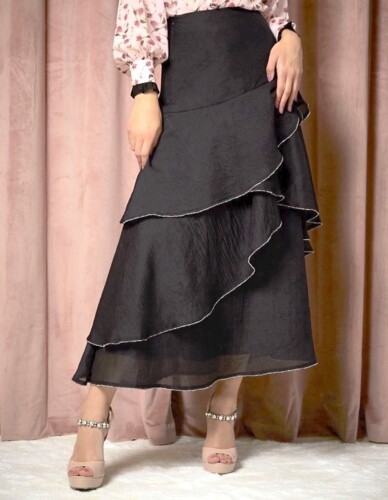 Spiral gem tiered midi skirt